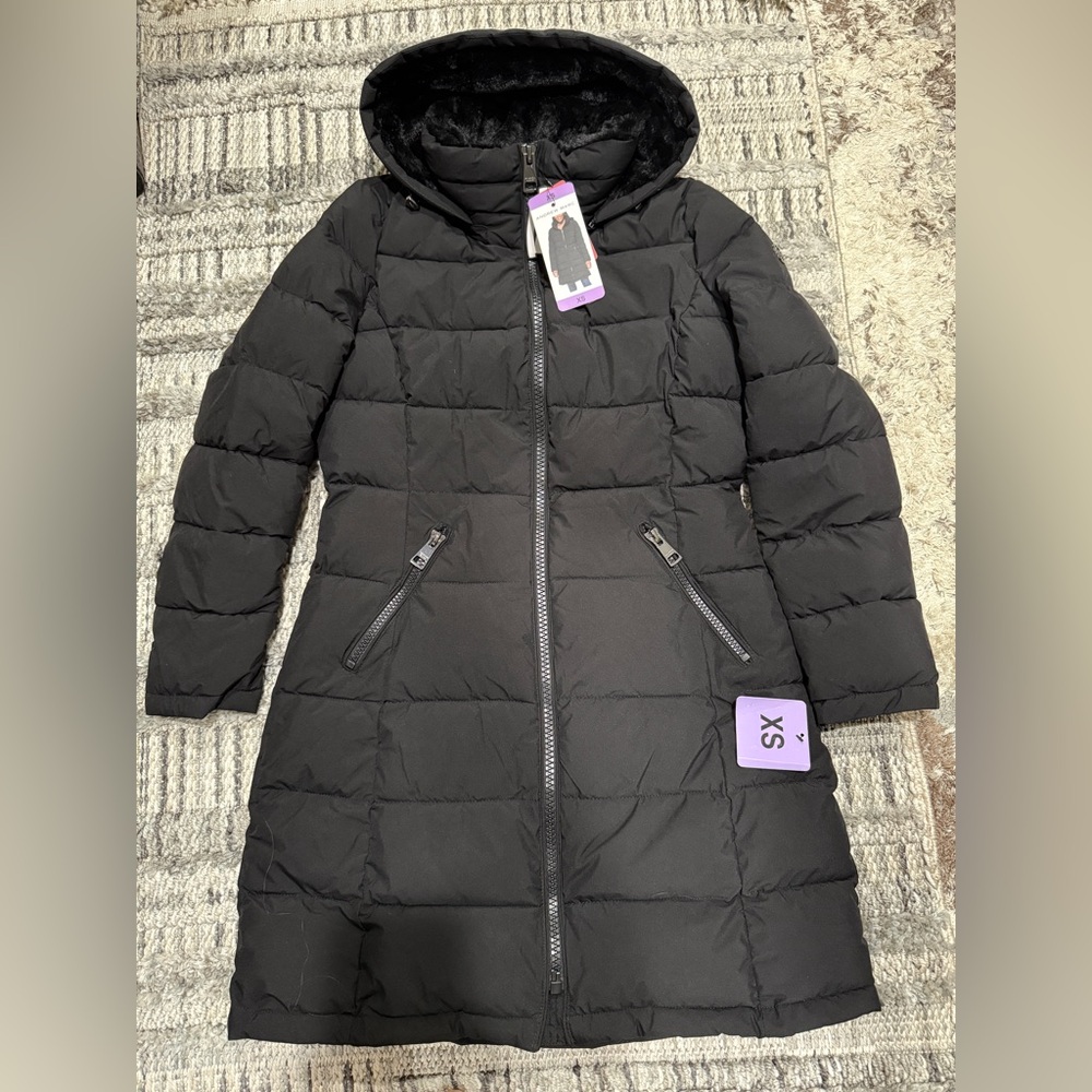 New No imperfections Authentica Andrew Marc Black Quilted Jacket with Hood